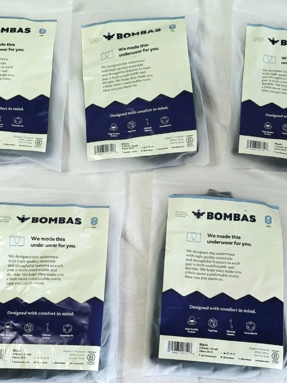 Bombas Men's Cotton Boxer Briefs Lot of 5 Size XS/S 29-31 Black New
